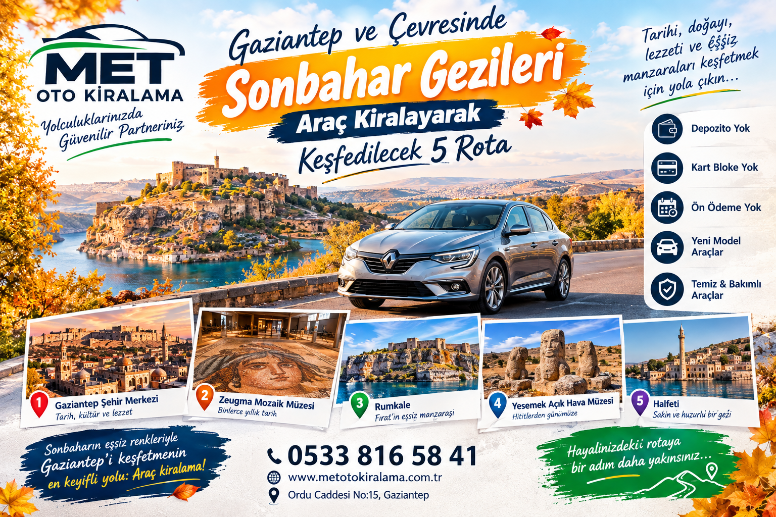 Gaziantep Sonbahar Gezi Rotaları  Met Oto Kiralama